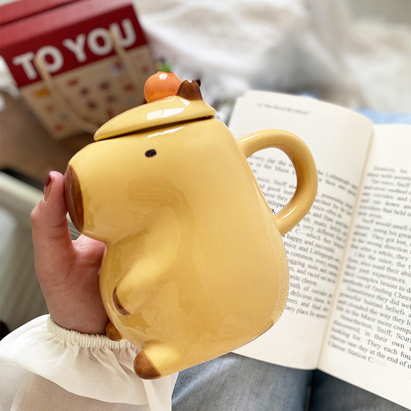 Fun 3D Capybara Mug Pair:3D capybara - designed mugs with handles & lids. A wonderful gift choice for girls.