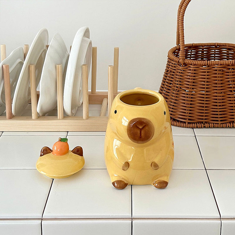 Fun 3D Capybara Mug Pair:3D capybara - designed mugs with handles & lids. A wonderful gift choice for girls.