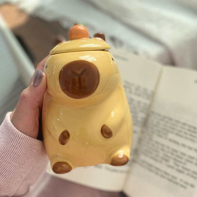 Fun 3D Capybara Mug Pair:3D capybara - designed mugs with handles & lids. A wonderful gift choice for girls.