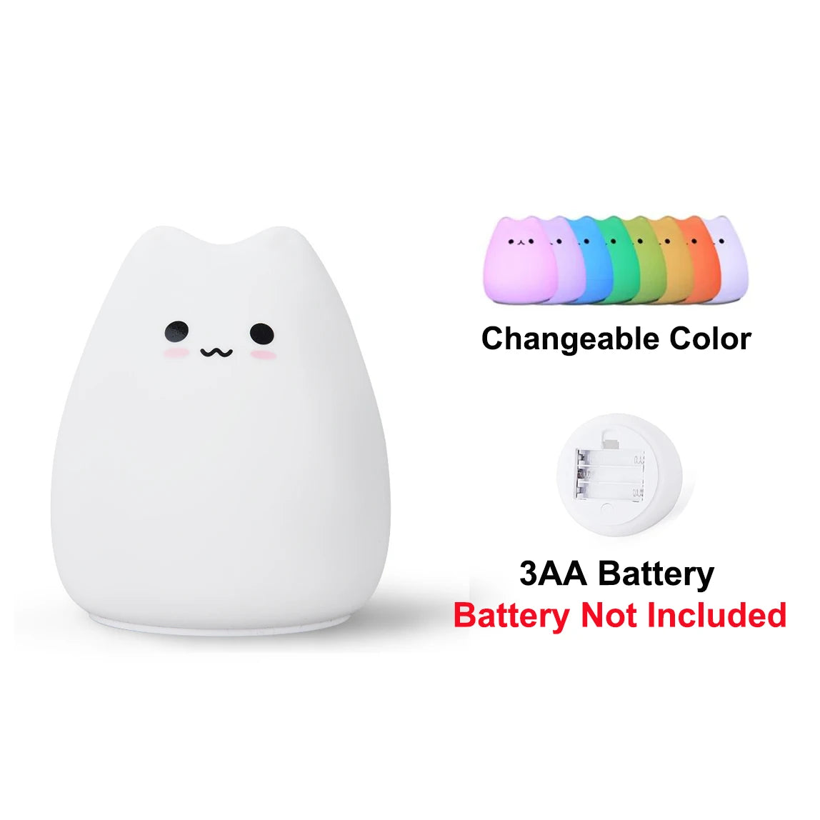 Touch Night Light Colorful Cat Silicone Animal Light Led Cartoon Lamp Bedroom Decoration Lights Bedside Lighting