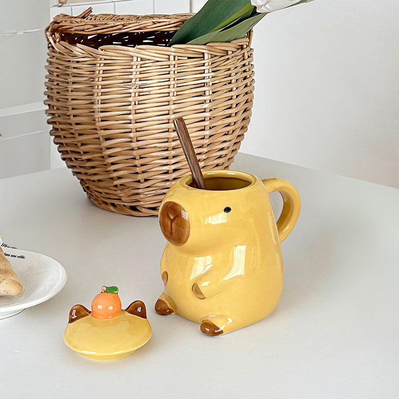 Fun 3D Capybara Mug Pair:3D capybara - designed mugs with handles & lids. A wonderful gift choice for girls.