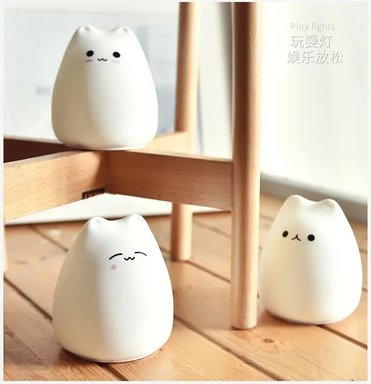 Touch Night Light Colorful Cat Silicone Animal Light Led Cartoon Lamp Bedroom Decoration Lights Bedside Lighting