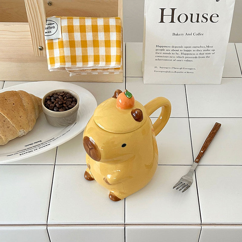 Fun 3D Capybara Mug Pair:3D capybara - designed mugs with handles & lids. A wonderful gift choice for girls.