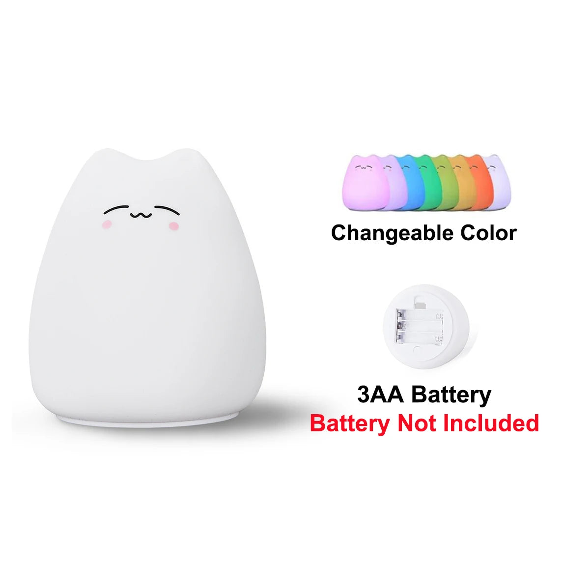 Touch Night Light Colorful Cat Silicone Animal Light Led Cartoon Lamp Bedroom Decoration Lights Bedside Lighting