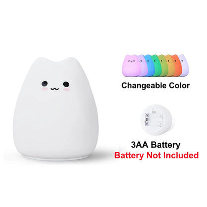 Touch Night Light Colorful Cat Silicone Animal Light Led Cartoon Lamp Bedroom Decoration Lights Bedside Lighting